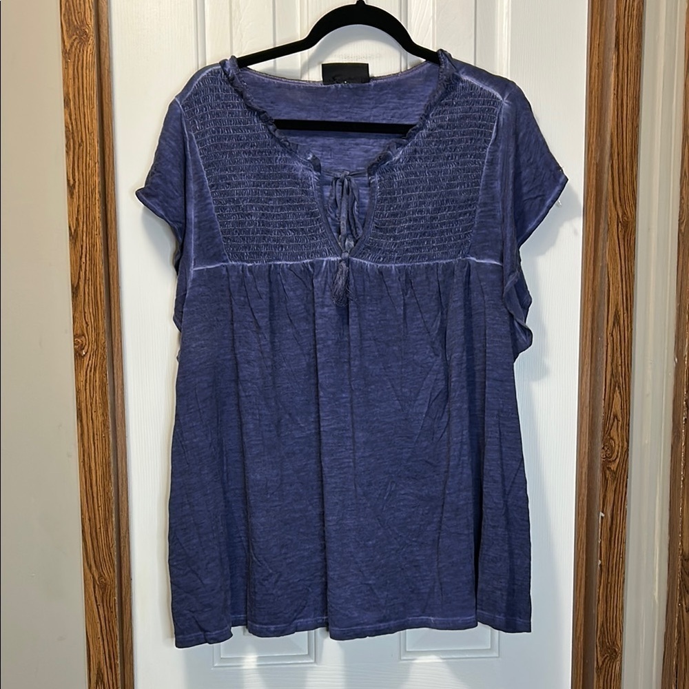 Lane Bryant Blue Relaxed Bib Collar Blouse EUC